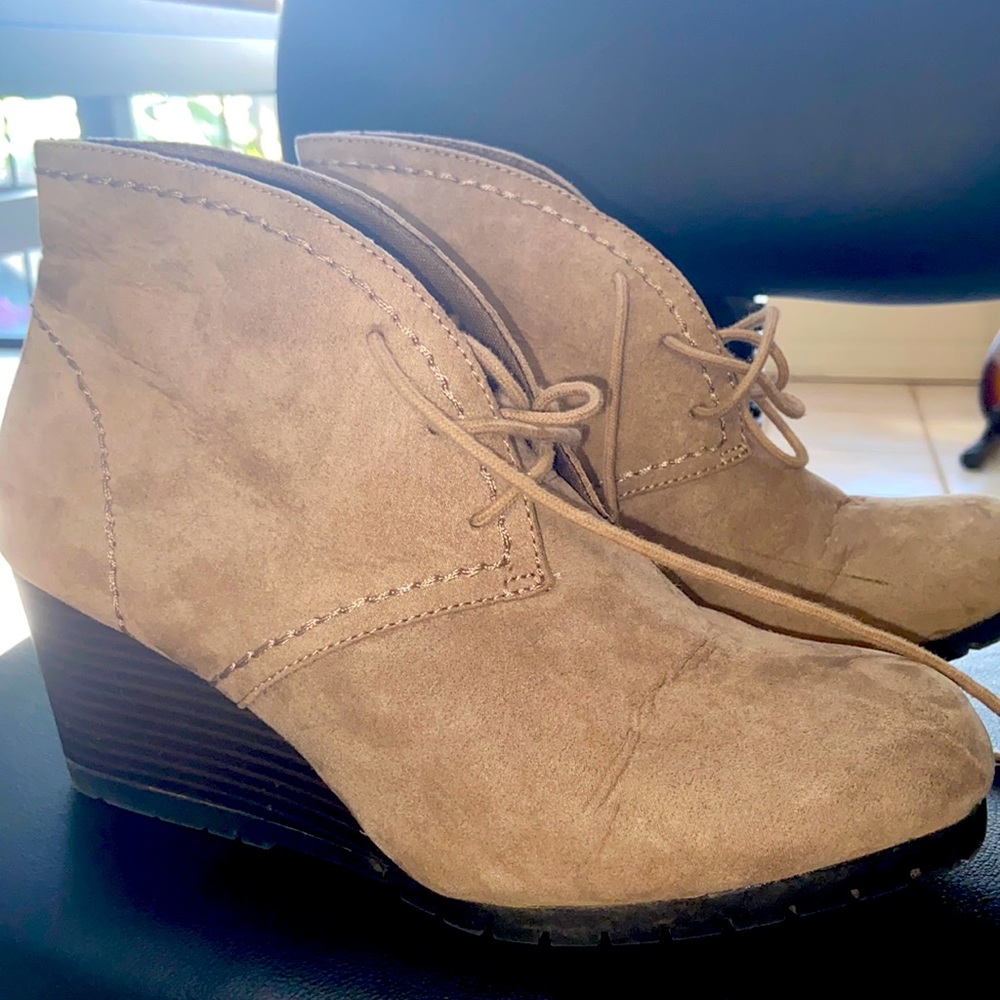 Time and True wedge tan boots